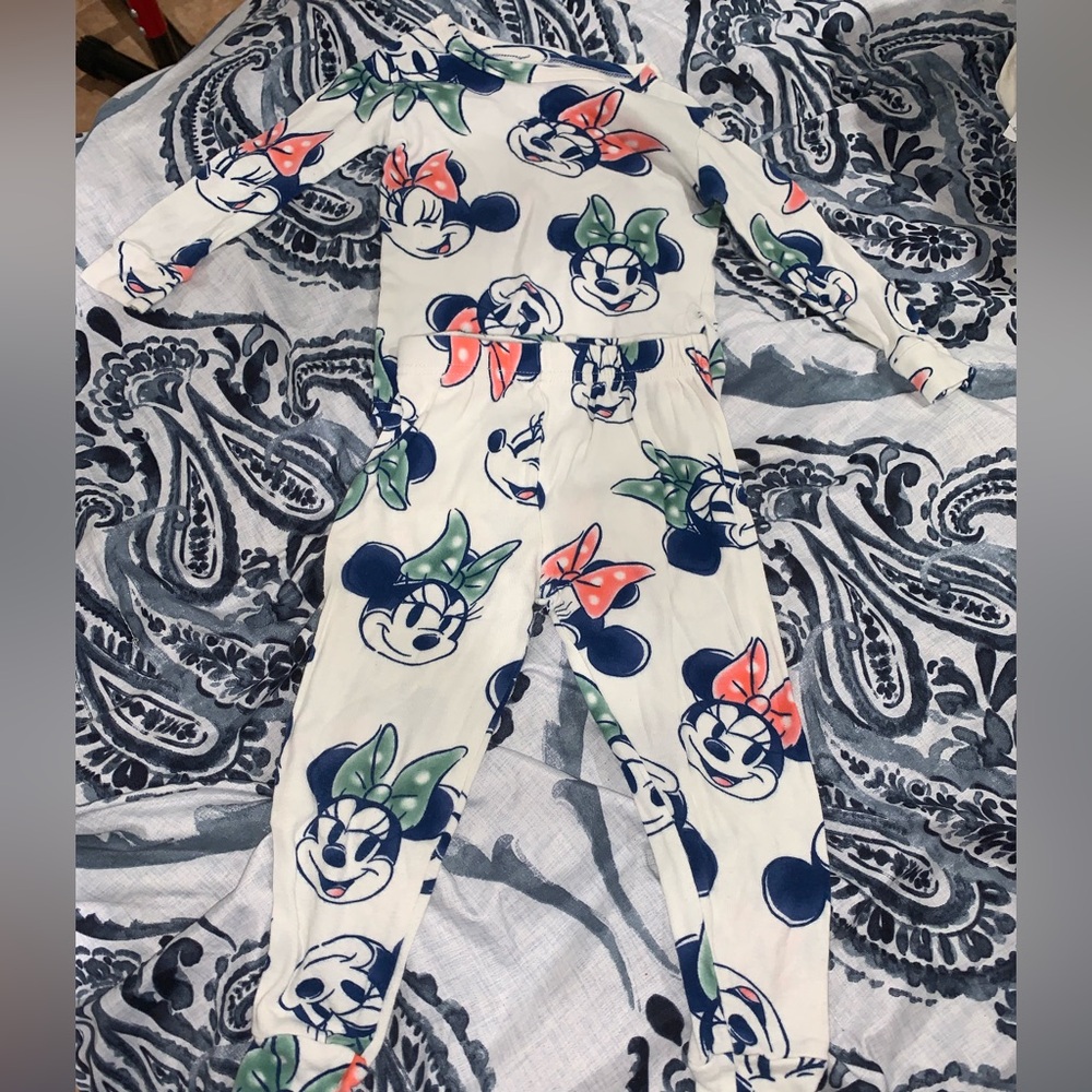 Disney Minnie Mouse Kids Pajama Set - White with Blue and Pink Accents